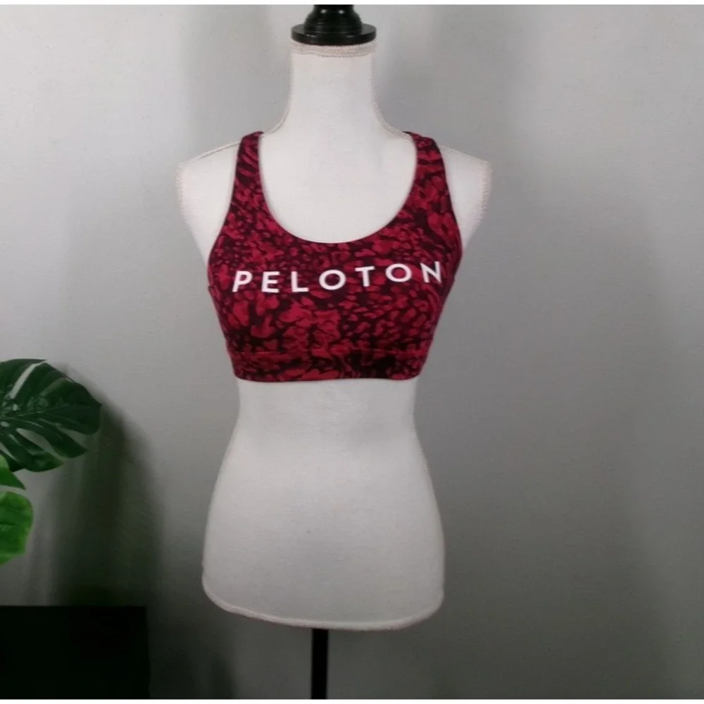PELOTON Sports Bra Womens Size XS Cadent Strappy Crimson Pattern w/ Padding